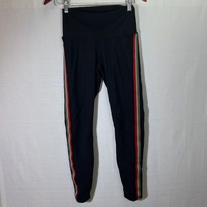 Spiritual Gangster leggings, black with gold/red/green strips on side, size M